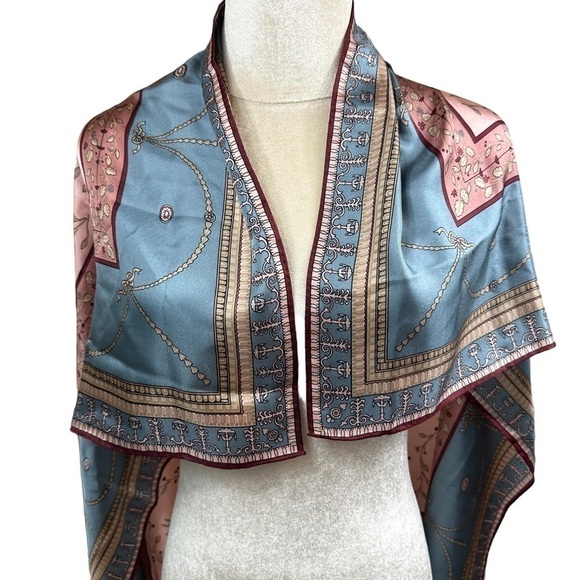 Silk Pink and Powder Blue Floral Oversized Scarf - Picture 15 of 15